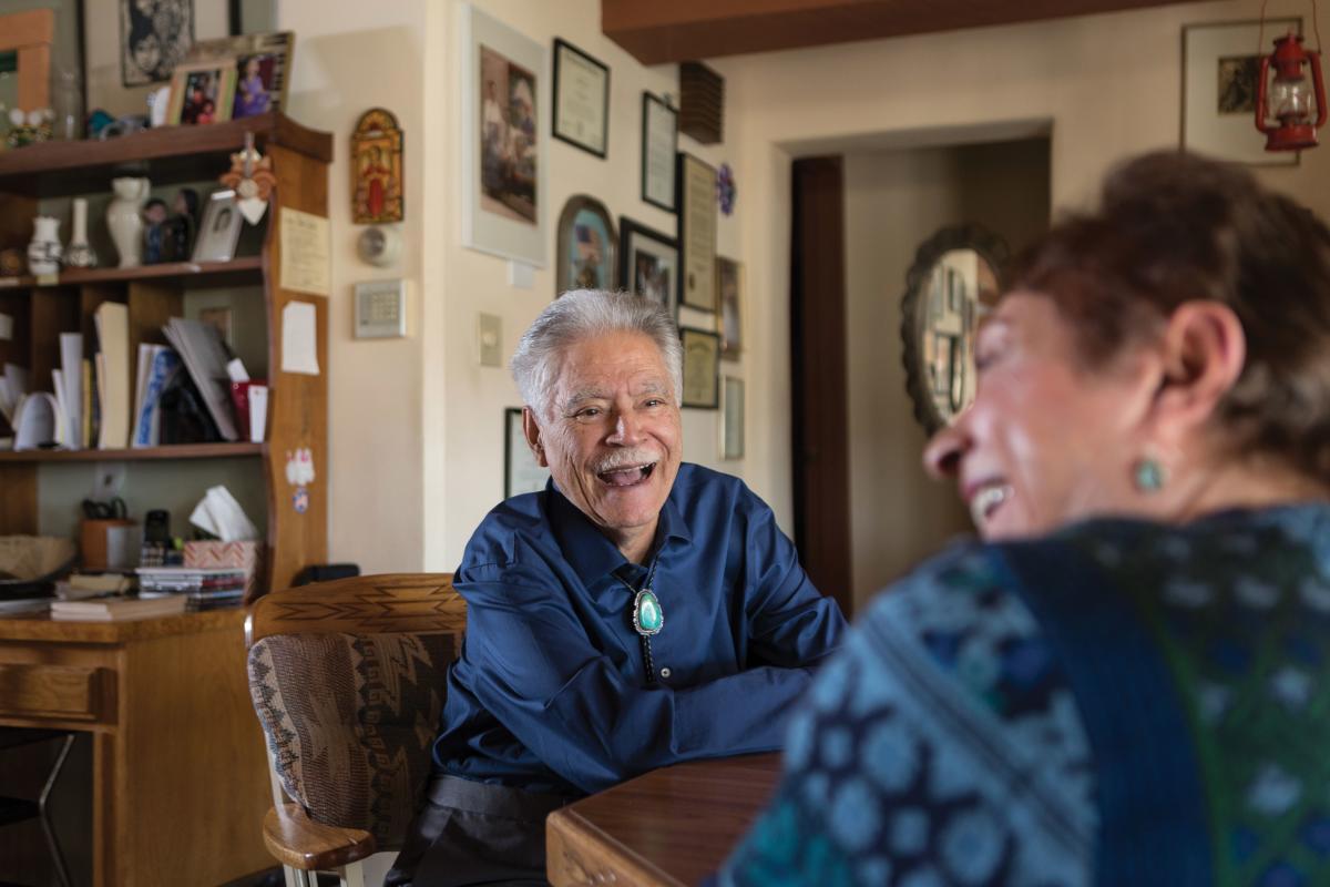 Rudolfo Anaya in his Albuquerque home with his sister Edwina Garcia