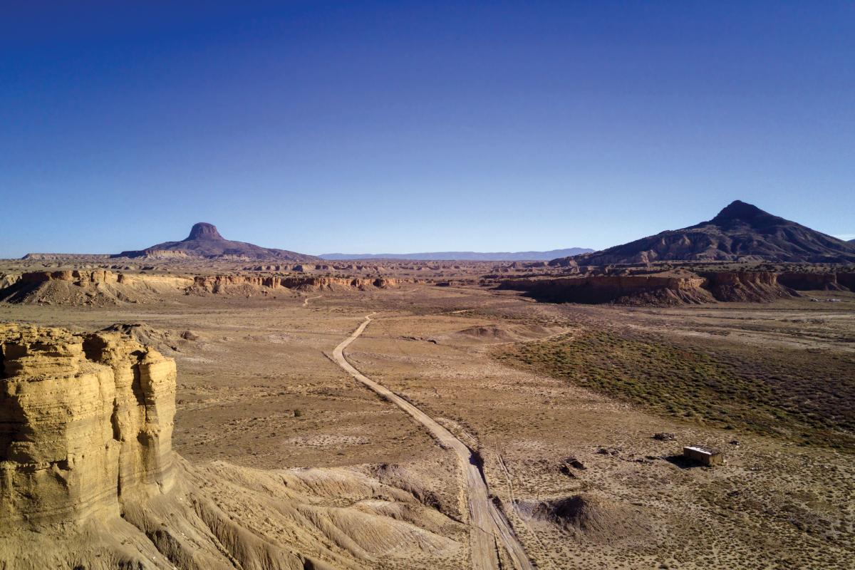 Cabezon Peak marks the backdrop of the rugged Rio Puerco Valley