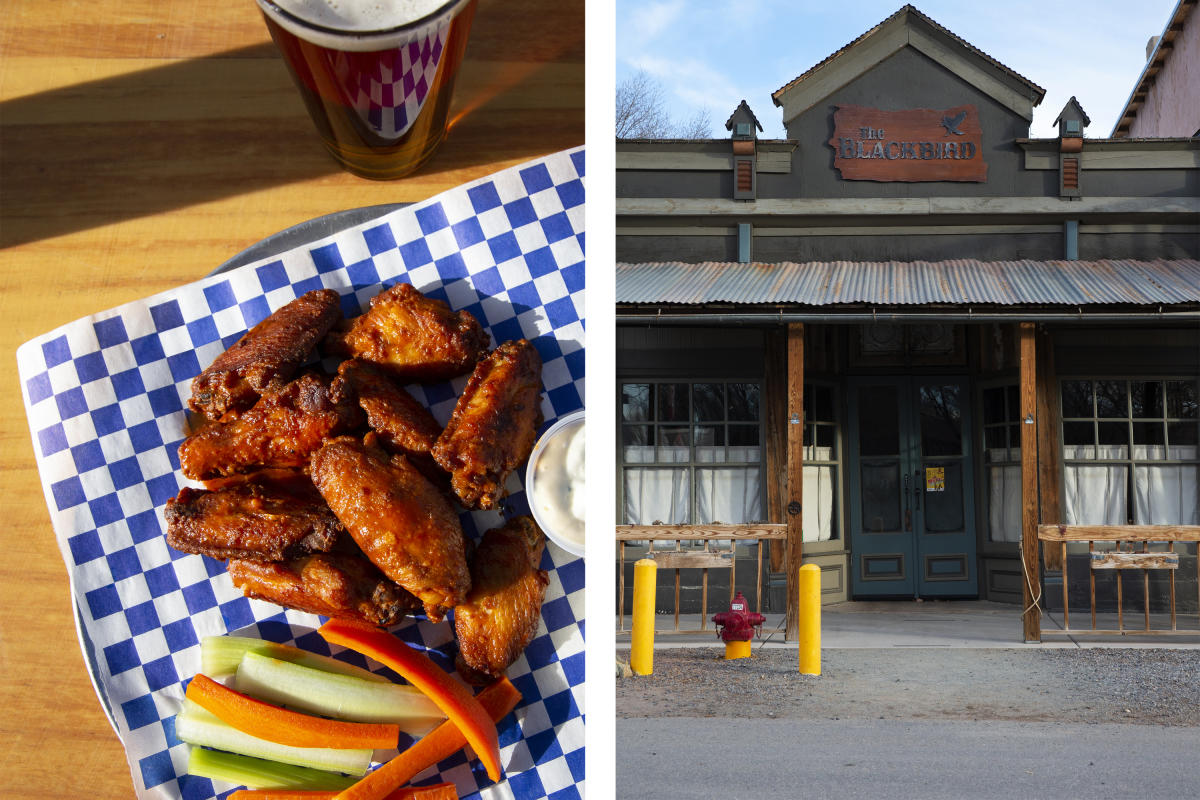 Chicken wings at Bear Creek Brewing (left) and Blackbird Saloon in Cerrillos (right)