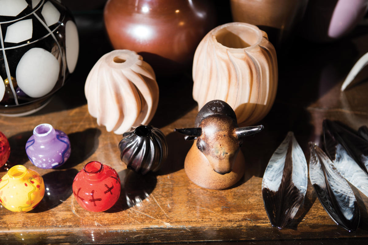 Individual glass pieces created by Ira Lujan