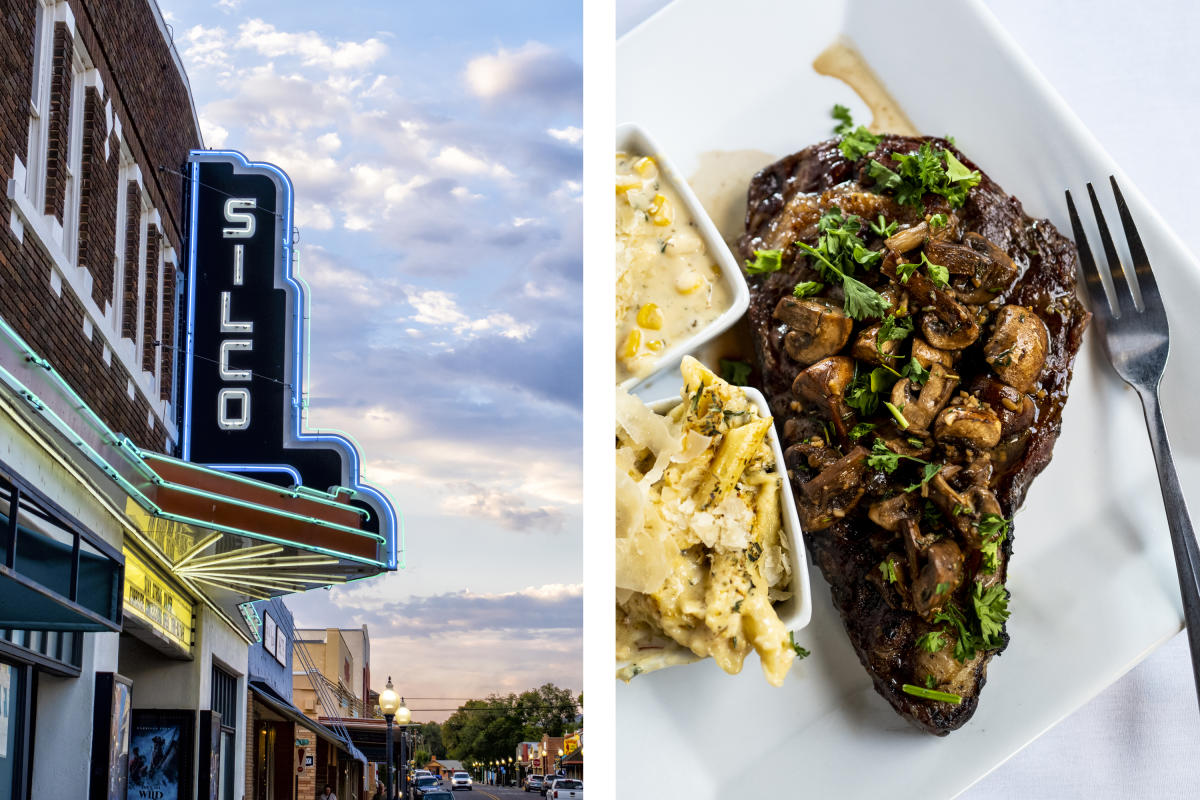 Silver City, Silco Theatre (left) and dinner at Little Toad Creek (right)