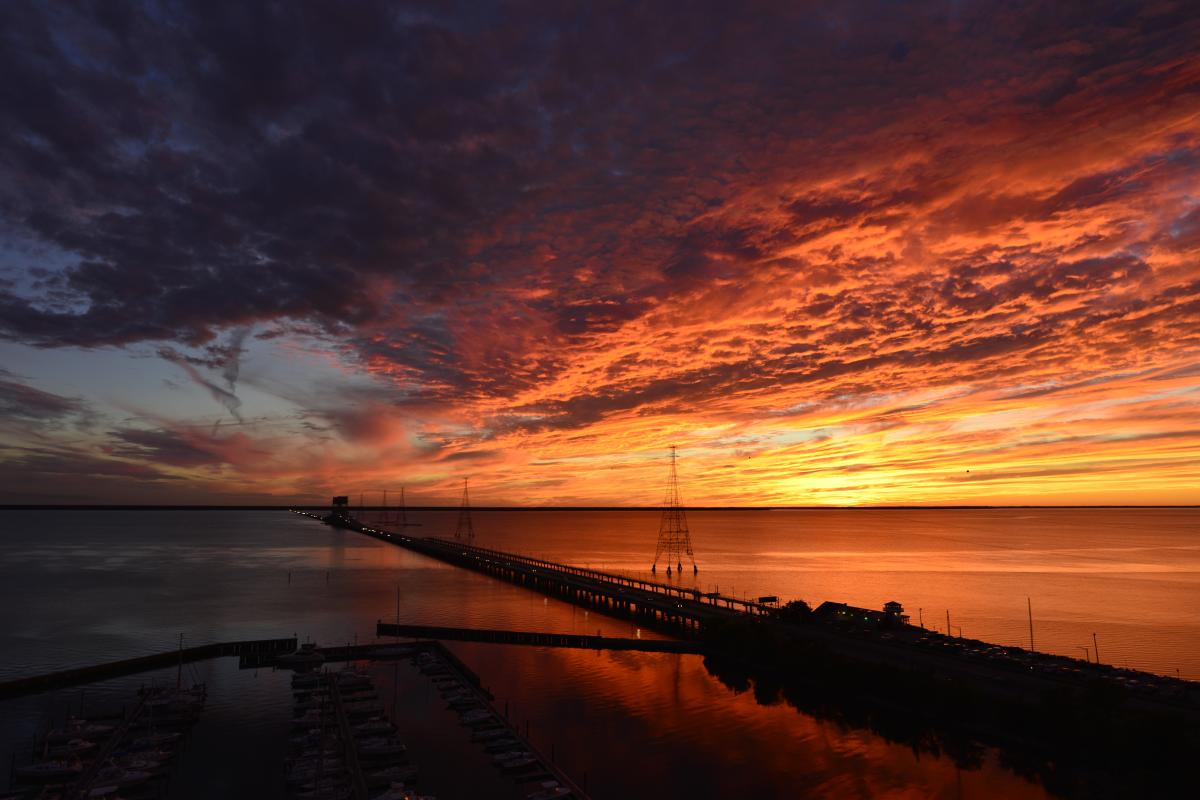 Sunset after a storm looking over the James River Bridge