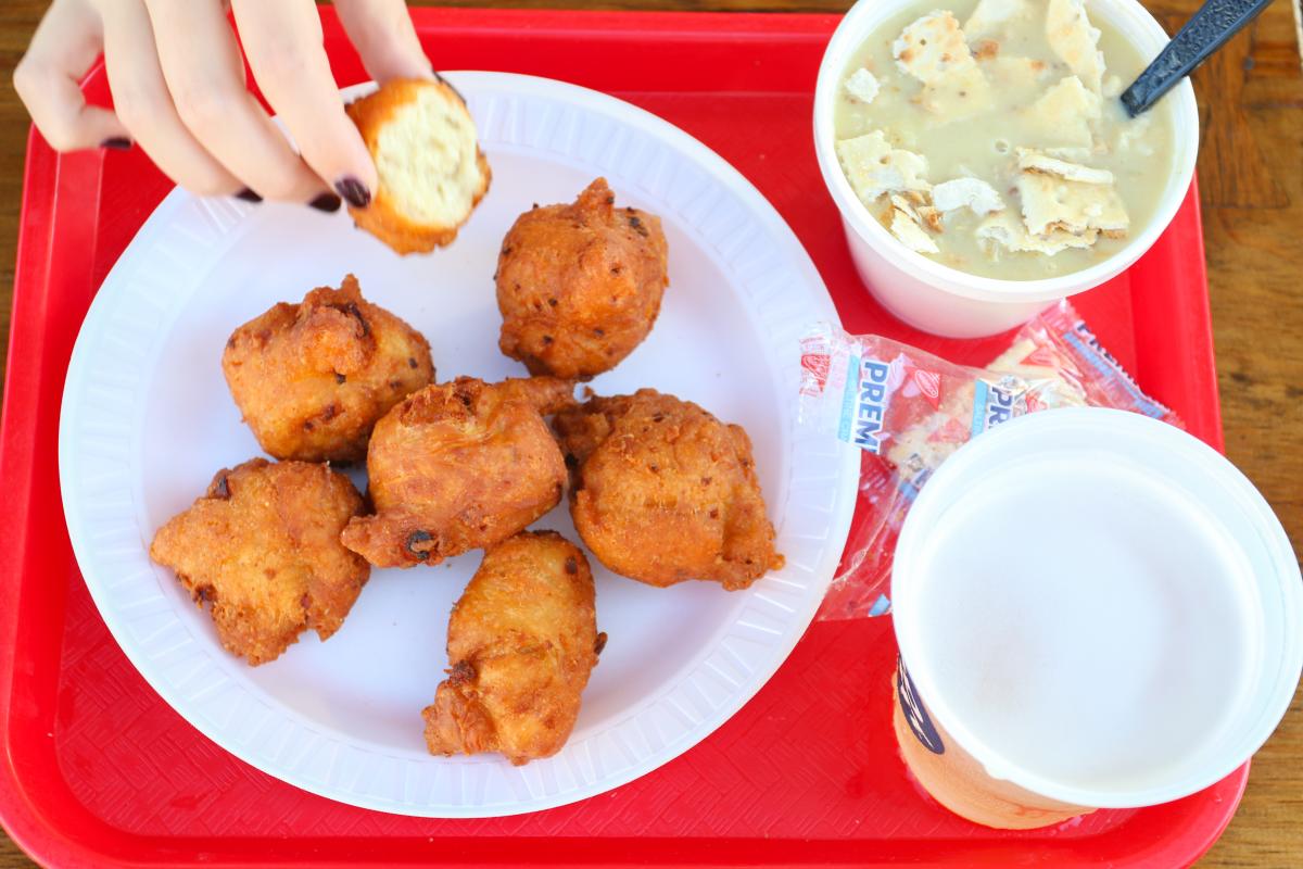 Plate of crab cakes from Flo's Clam Shack in Middletown, RI