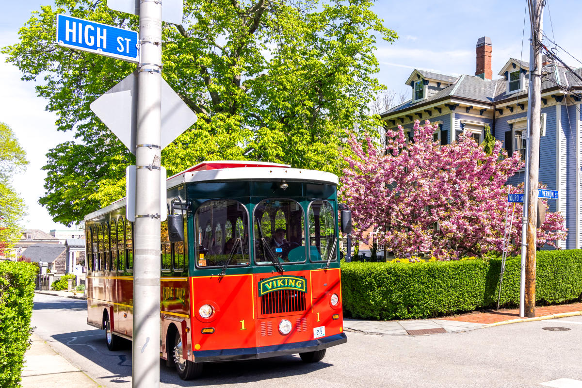 Viking Trolley Tour Spring Touro Street Pink Blossoms High Street
