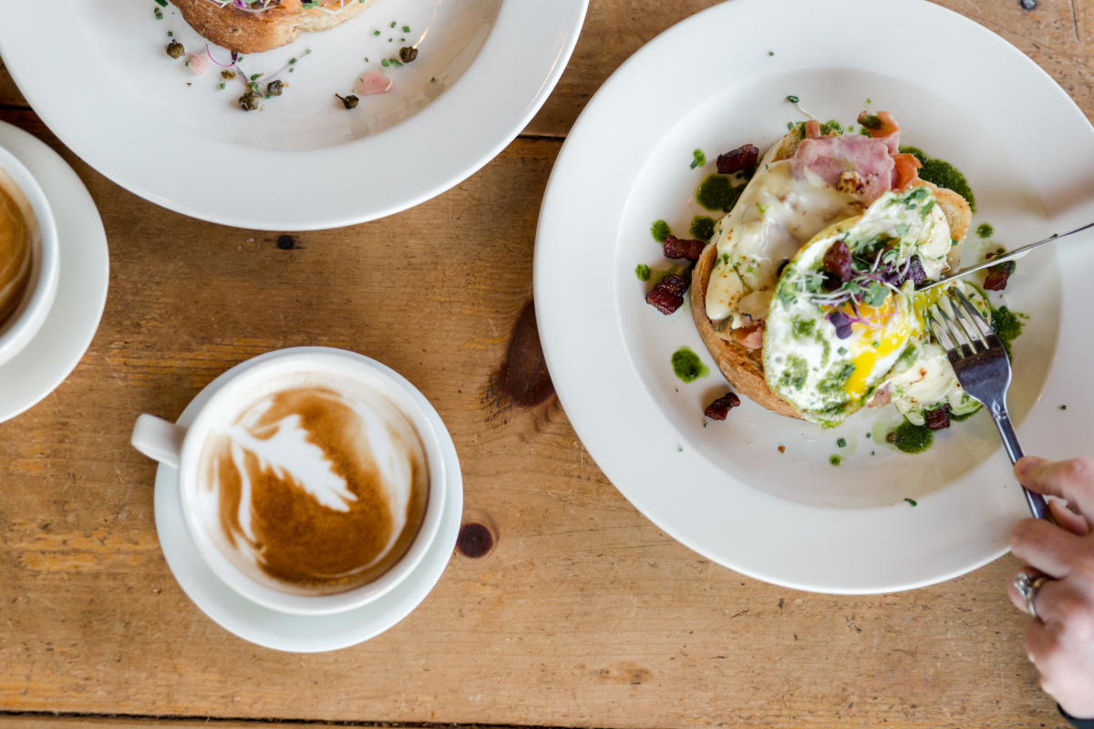 Brunch dish and coffee at Beehive Cafe in Newport RI