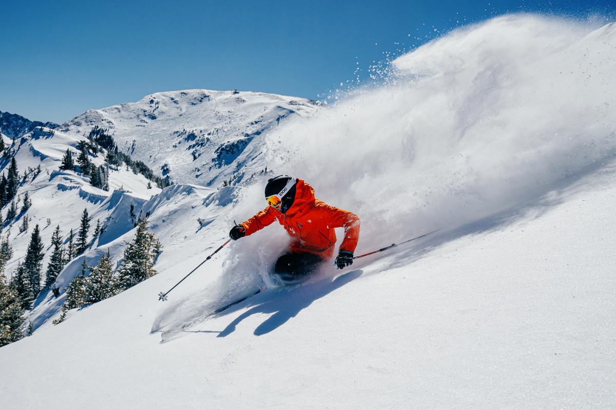 Sean Horner Skiing Highline Ridge on a Perfect Bluebird Day, Michael Hawkins