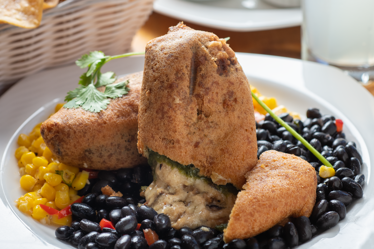 La Fonda del Bosque’s Shiitake Mushroom Chiles Rellenos with Corn Coulis