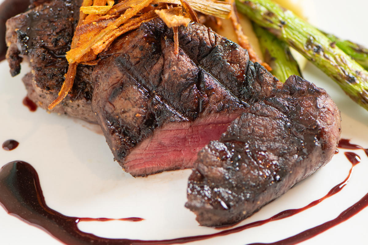 Prime Angus filet mignon with  a mulled-wine demi-glace.