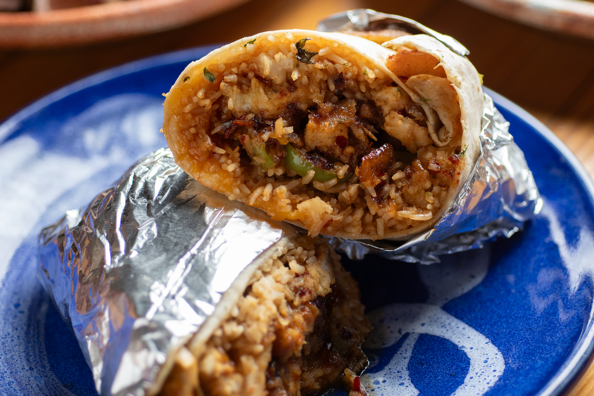 The Skillet orange chicken burritos.