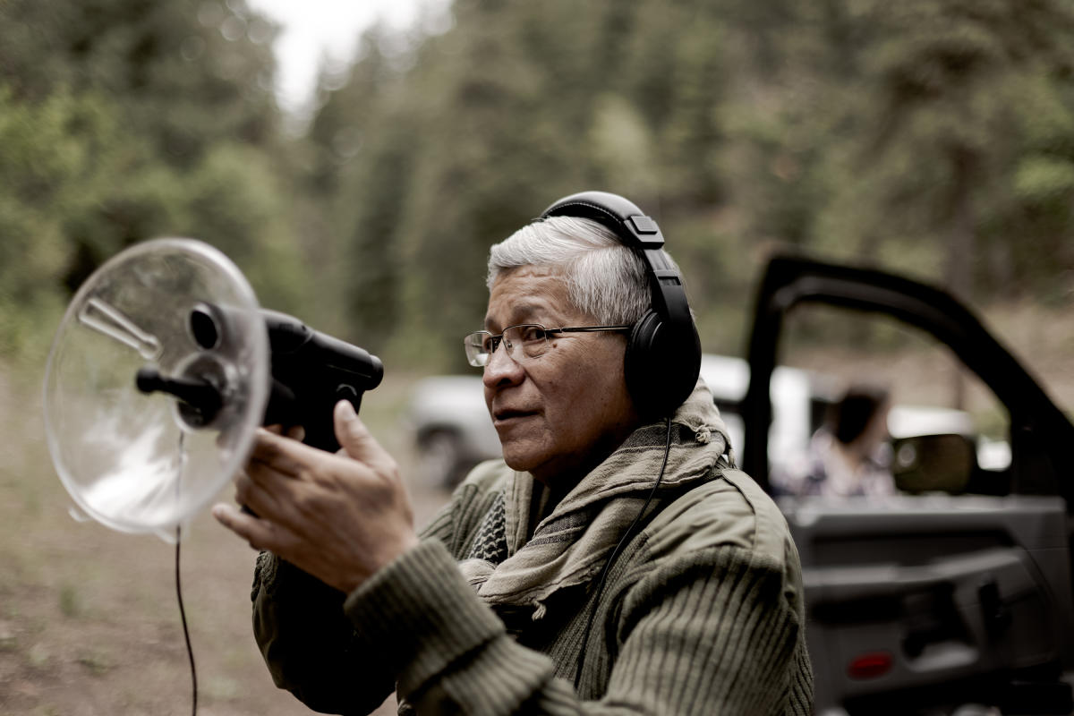 Jonathan Dover and Stanley Milford Jr. in the field. Dover attempts to capture Bigfoot audio.