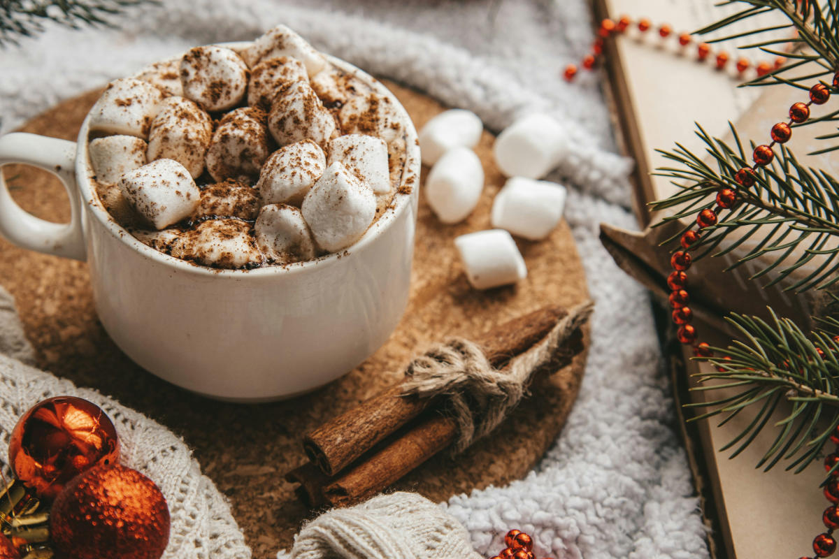 Cup of hot chocolate with marshmallows.