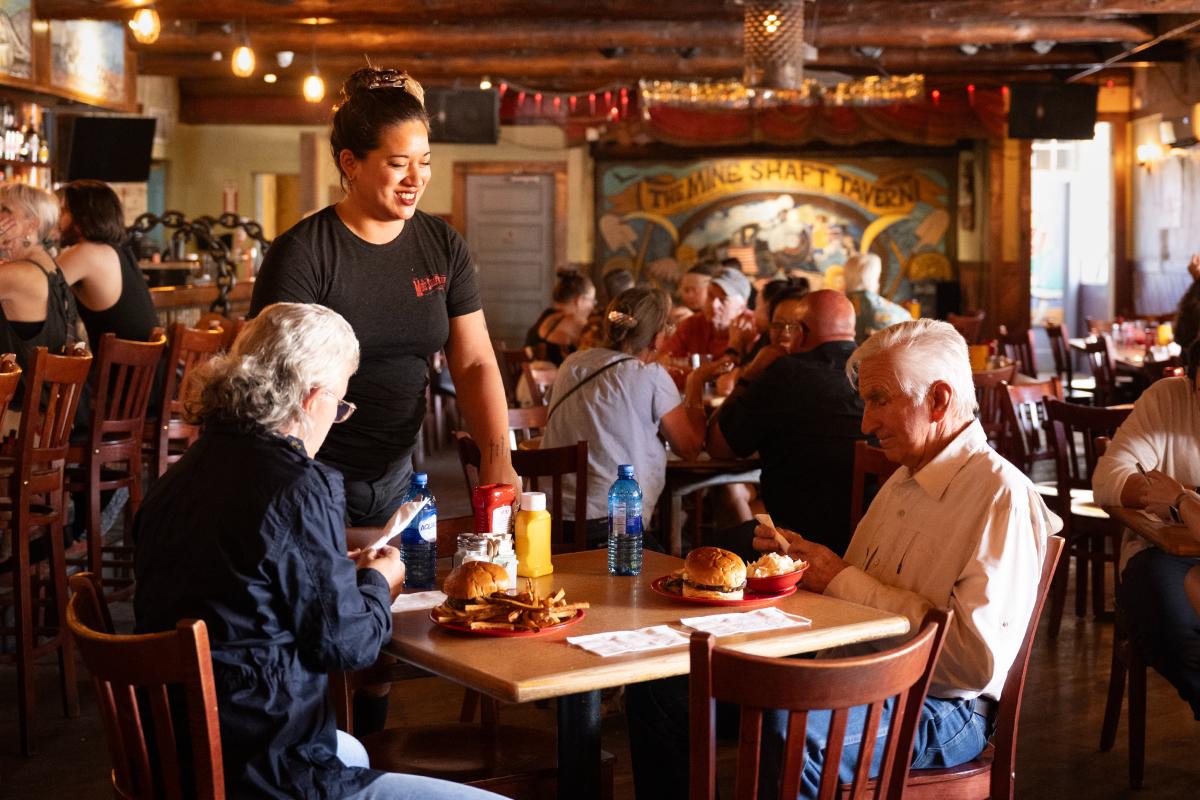 Try the Mine Shaft’s green chile cheeseburger.