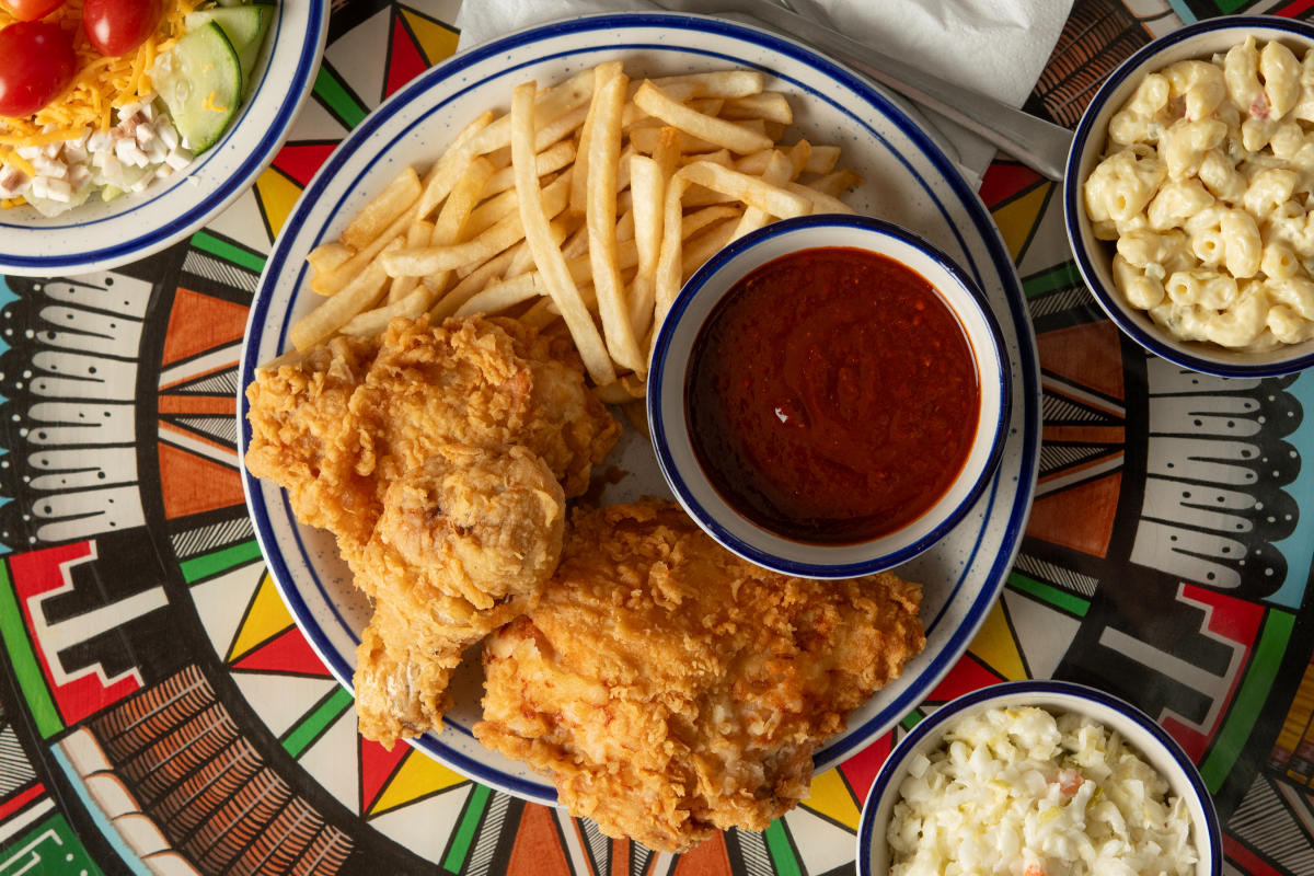 Crispy friend chicken served with a spicy New Mexico red chile sauce.
