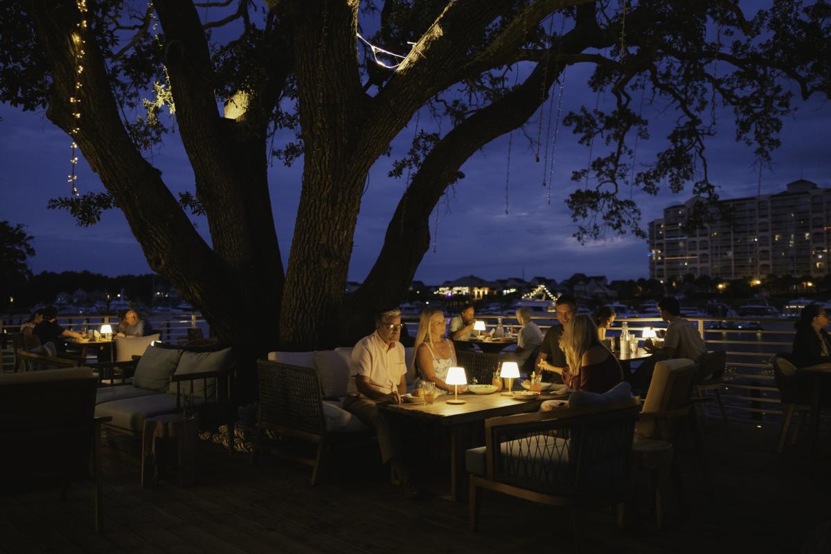 Big Chill Island House at Night Waterway view