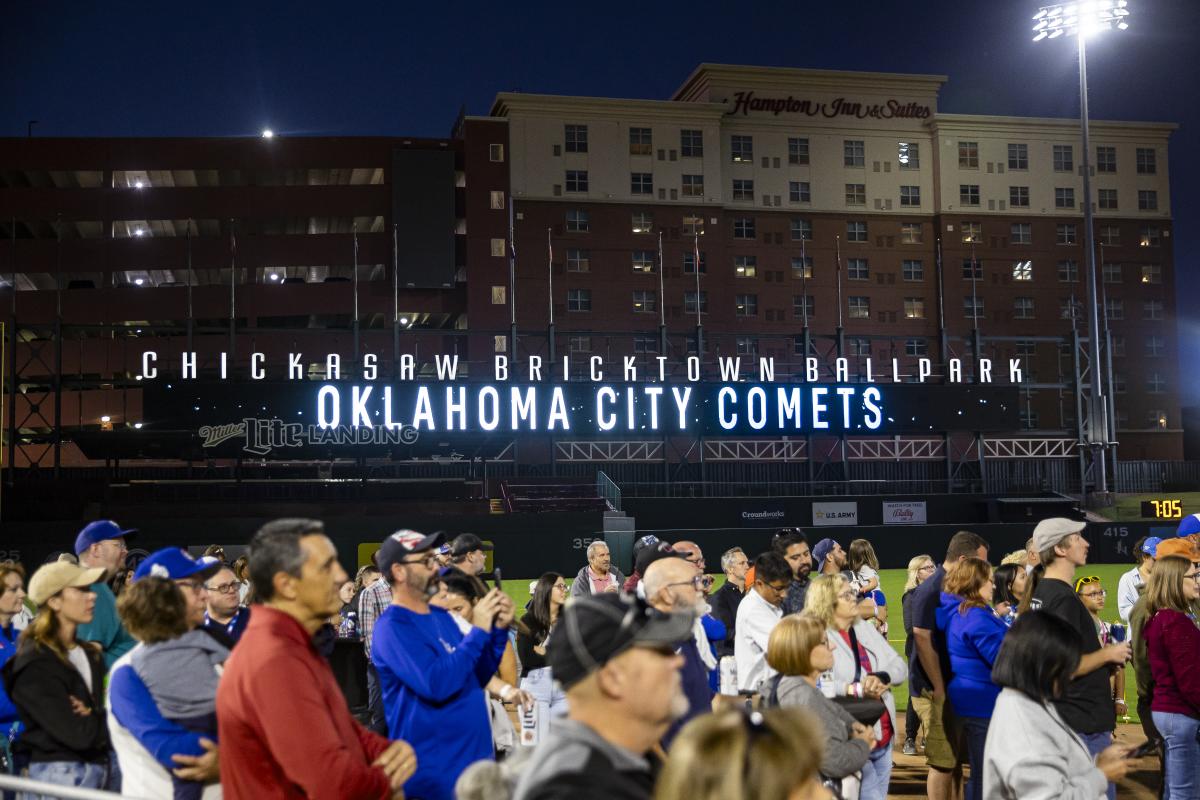 Sign of Chickasaw Bricktown Ballpark new signage