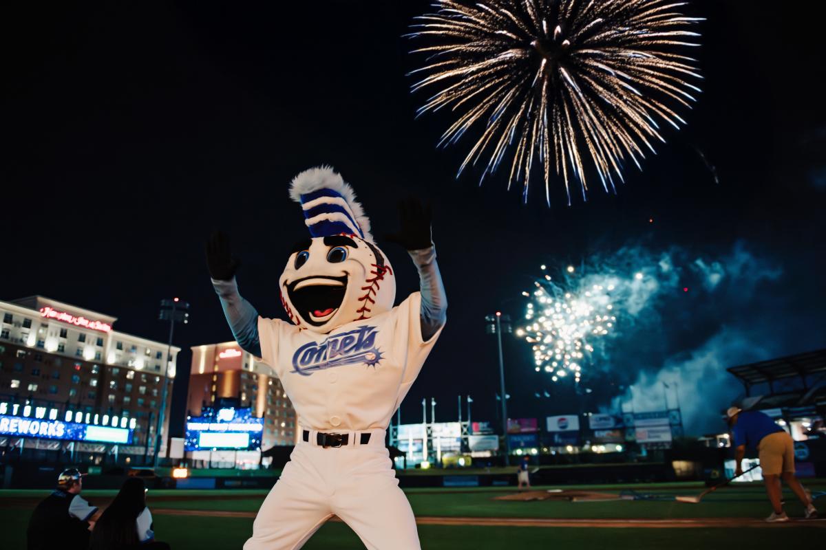 OKC Comets' mascot watches the firework show
