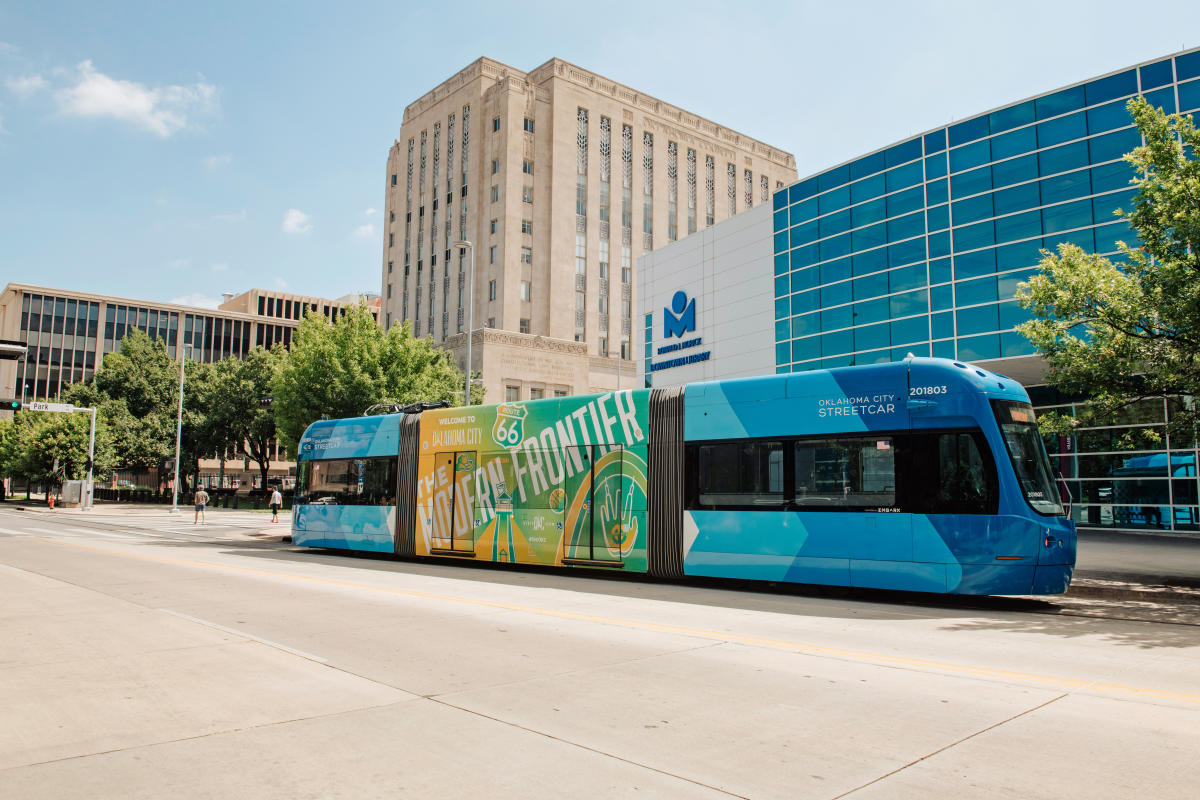 OKC Streetcar with Visit OKC wrap