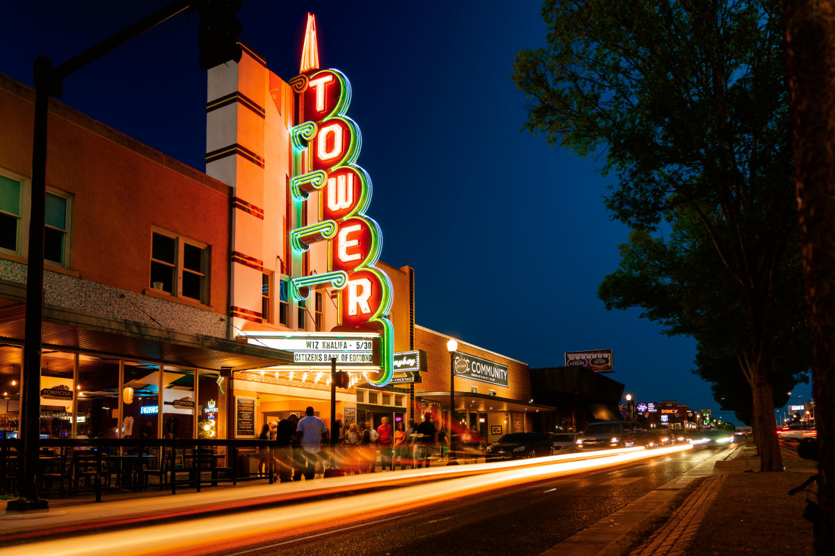 Tower Theatre at night