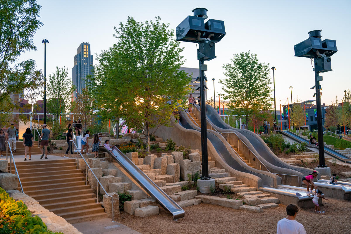 The slides at Gene Leahy Mall at The RiverFront.