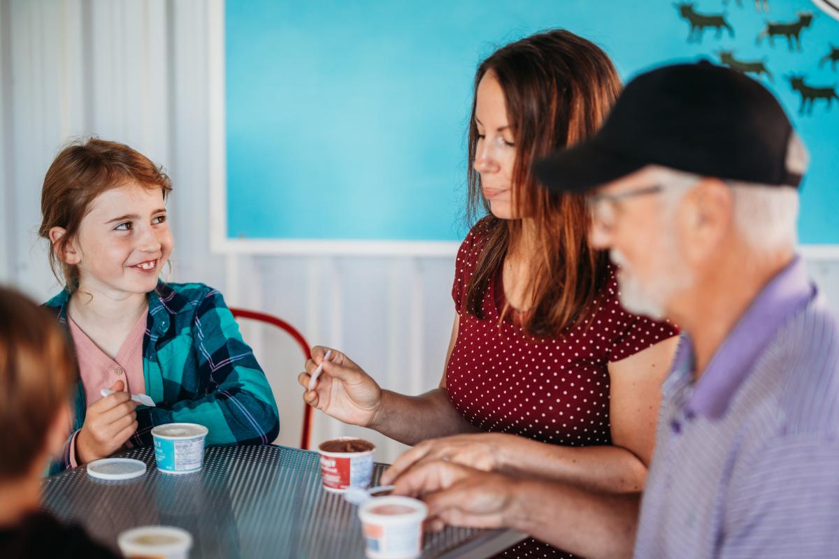 Family eating udderly ice cream