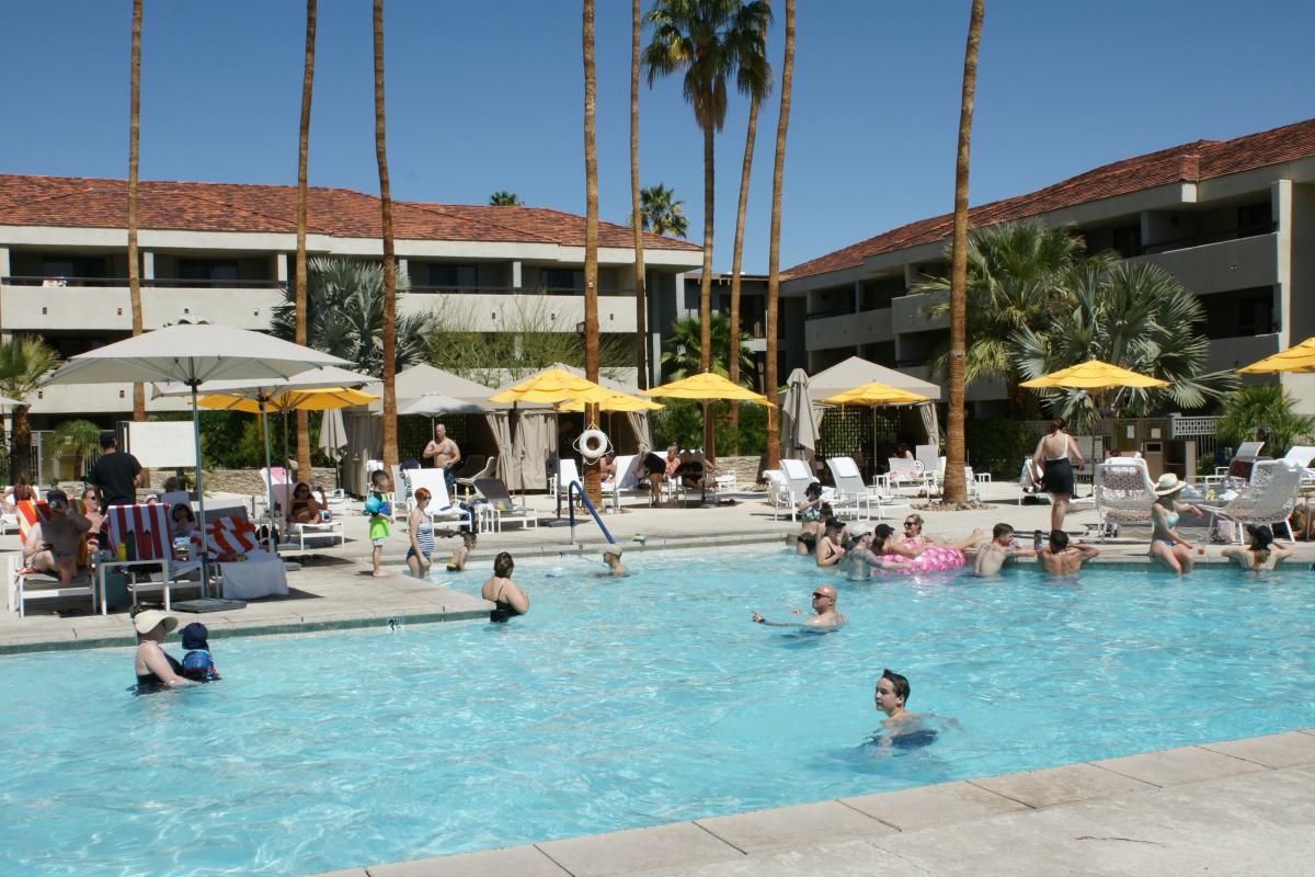 The pool area of the Hilton Palm Springs