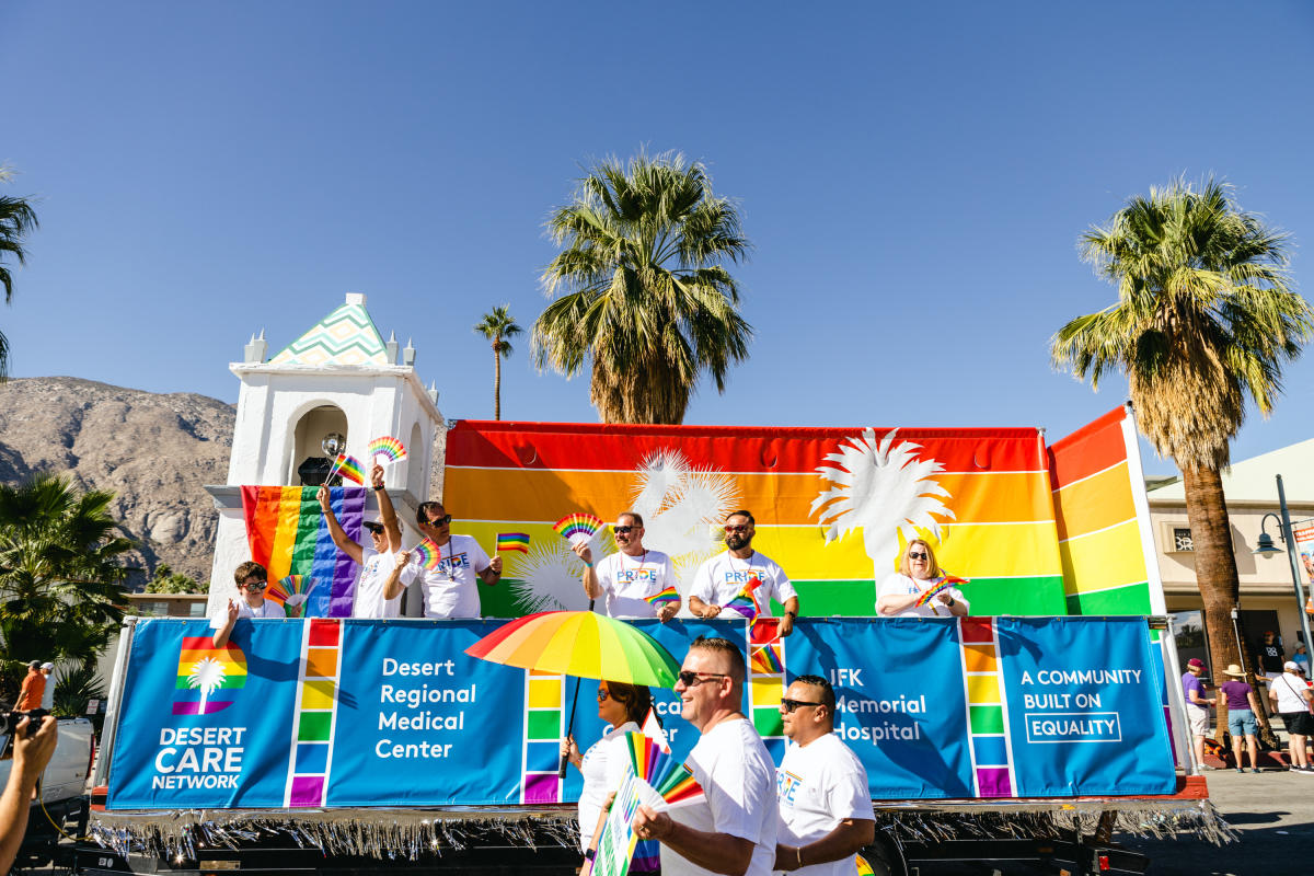 rainbow parade float celebrating Pride in Palm Springs