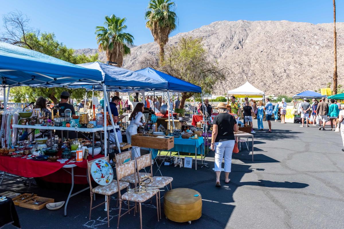 Modernism Week Yard Sale booths in a parking lot