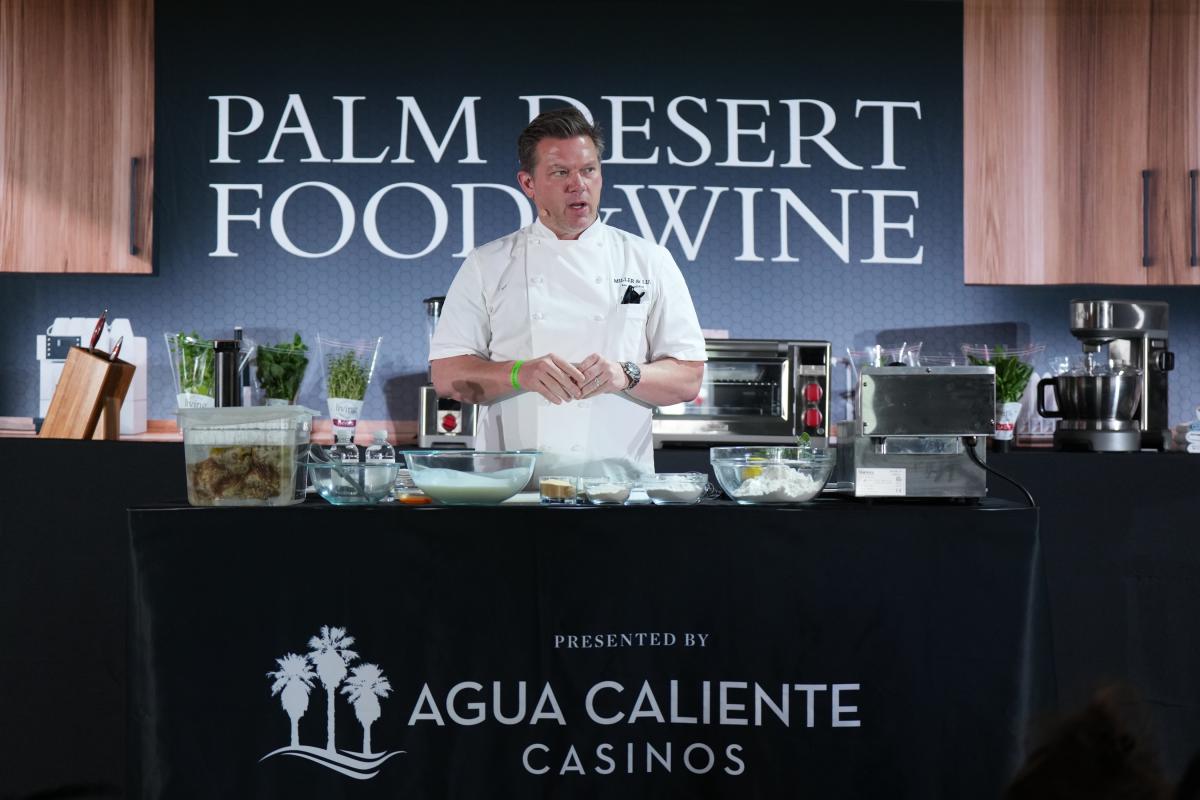 Tyler Florence during a food demonstration at the 2023 Palm Desert Food & Wine Festival.