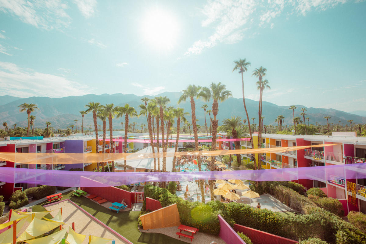 An aerial view of The Saguaro, one of the Splash House host hotels.