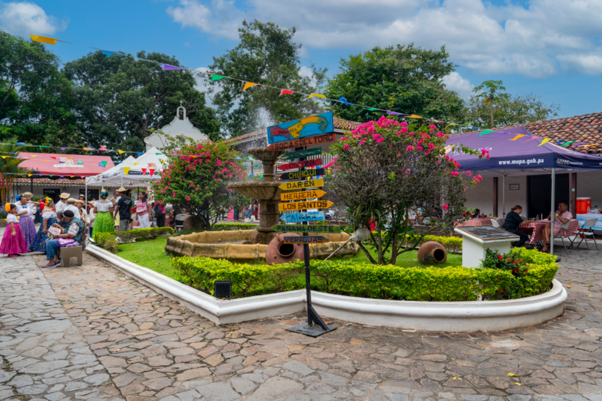 Mi Pueblito in Panama City with a plaza, fountain, and traditional Panamanian culture
