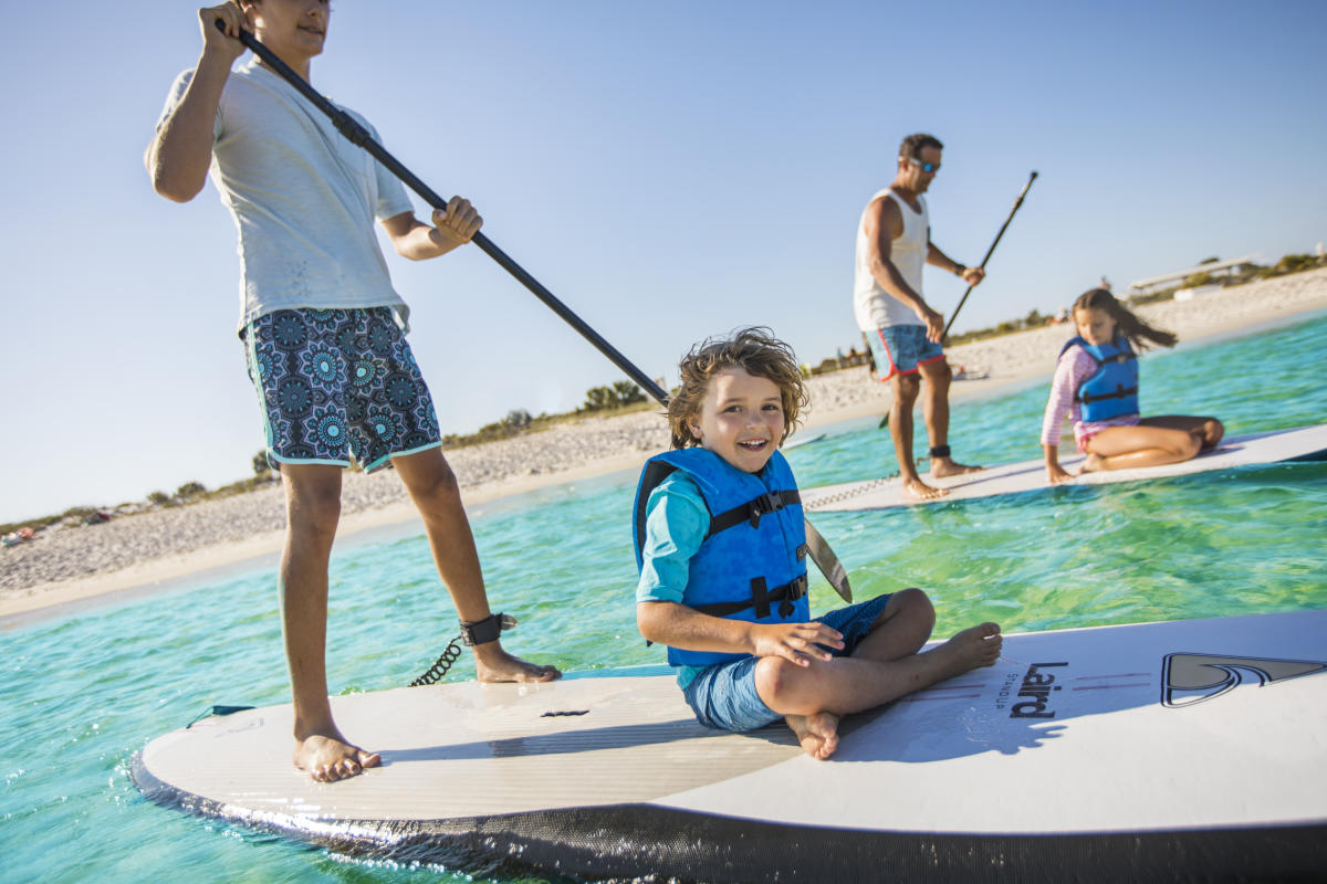 Family paddleboarding