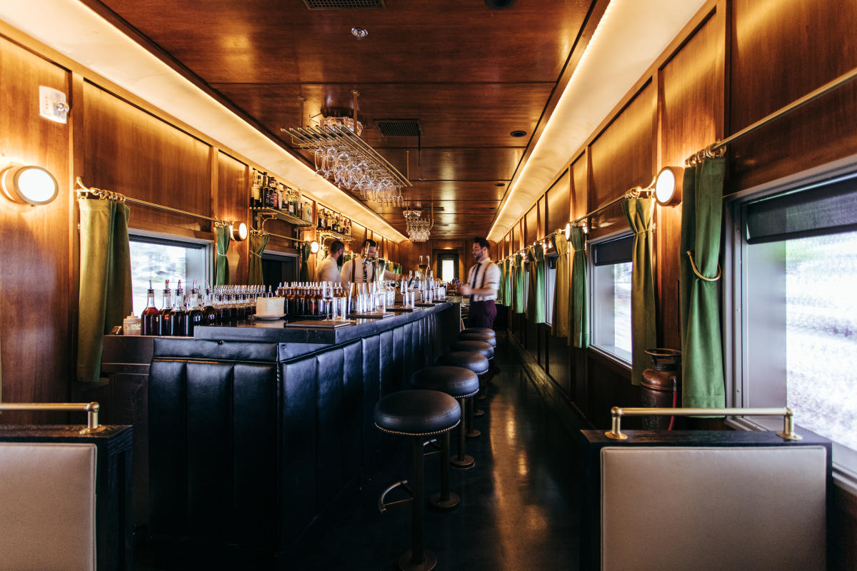Presidential Pullman-inspired train car, cocktail experience comfortably seats 36 guests.