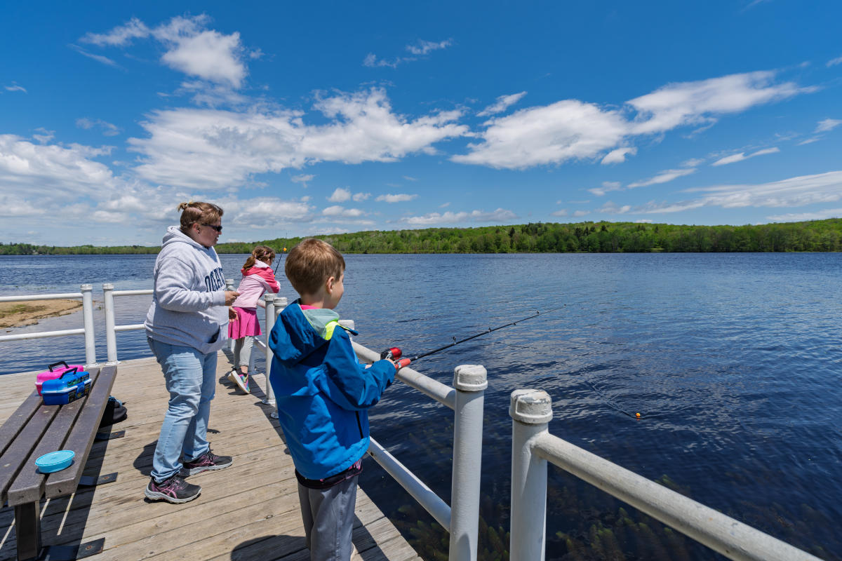 Mother and kids fishing at Gouldsboro