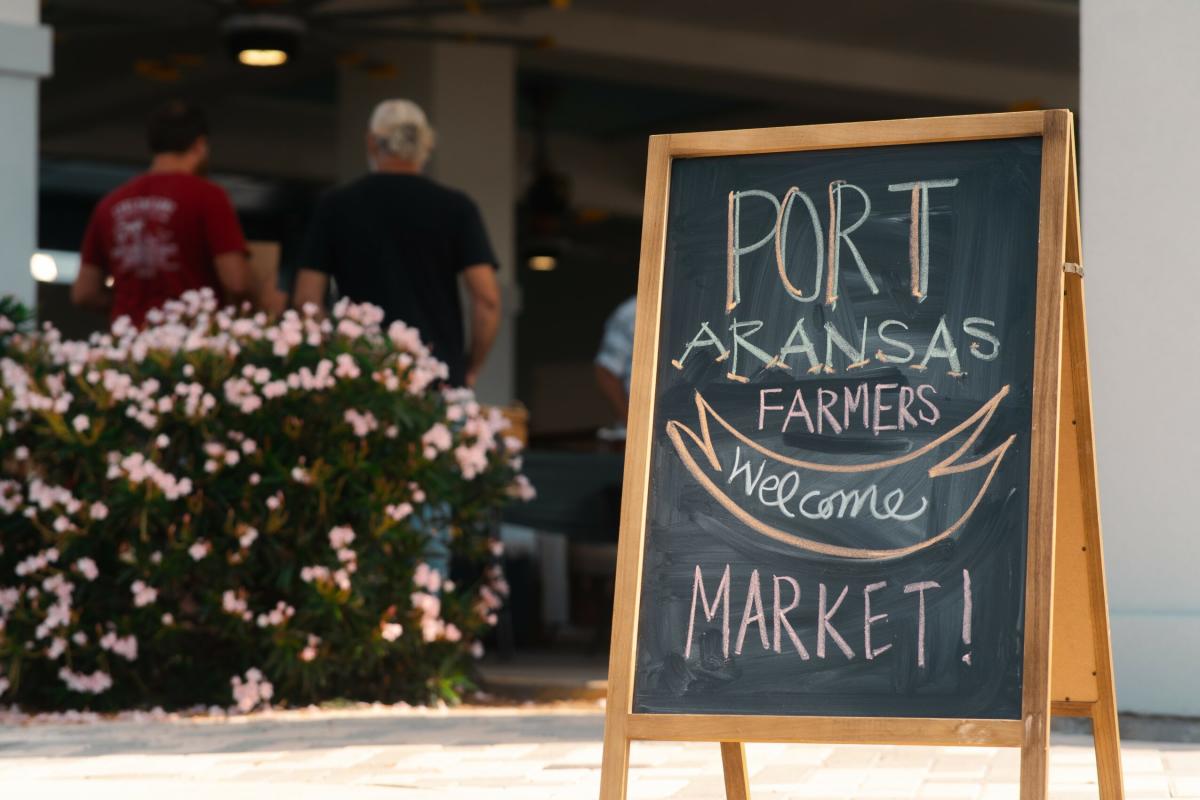 Port Aransas Farmers Market Sign.