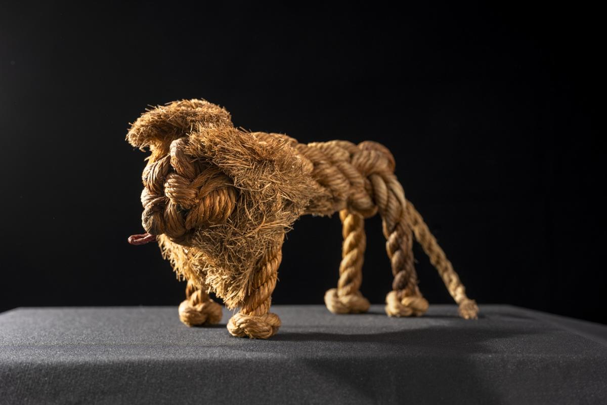 Rope lion called Winston which sailed around the world with Sir Alec Rose.