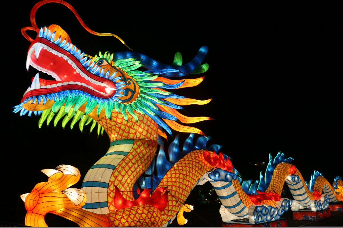 An illuminated dragon Asian lantern