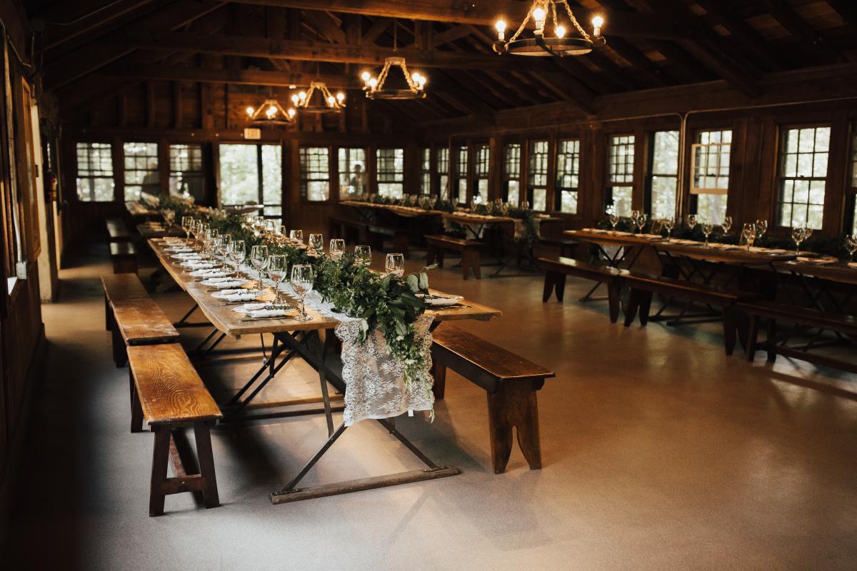 Rustic Cabin decorated for a wedding reception