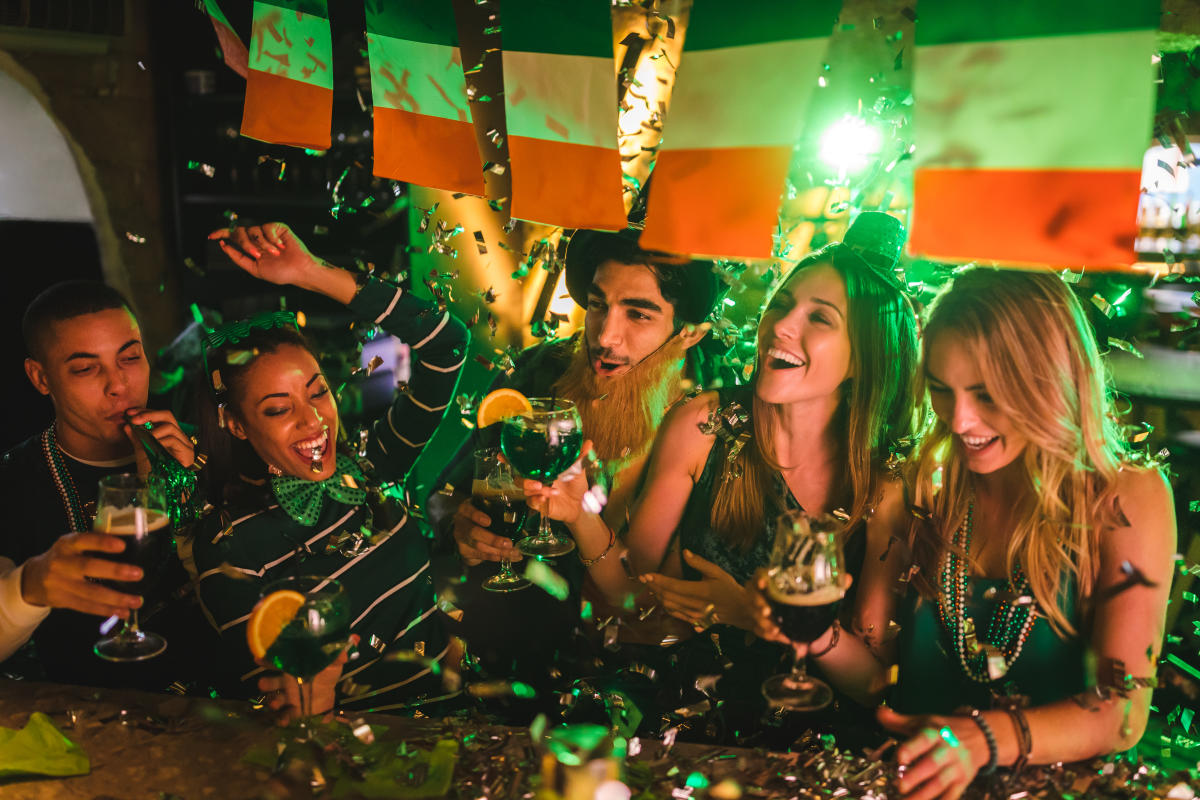 St Patrick's Day Party stock image of a diverse group celebrating