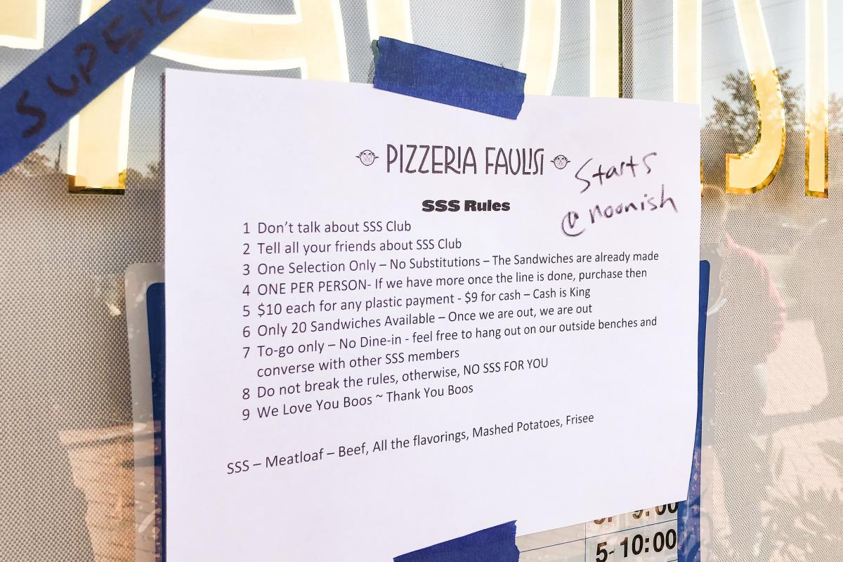 3. One selection only, no substitutions, sandwiches premade. 4. One per person. If there are some left you can purchase another. 5. $10 card, $9 cash 6. 20 sandwiches available 7. To-go only, but benches are available outside. 8. Do not break rules, otherwise no SSS for you. 9. We love you boos ~ thank you boos. SSS- Meatloaf- Beef, all flavorings, mashed potatoes, Frisee