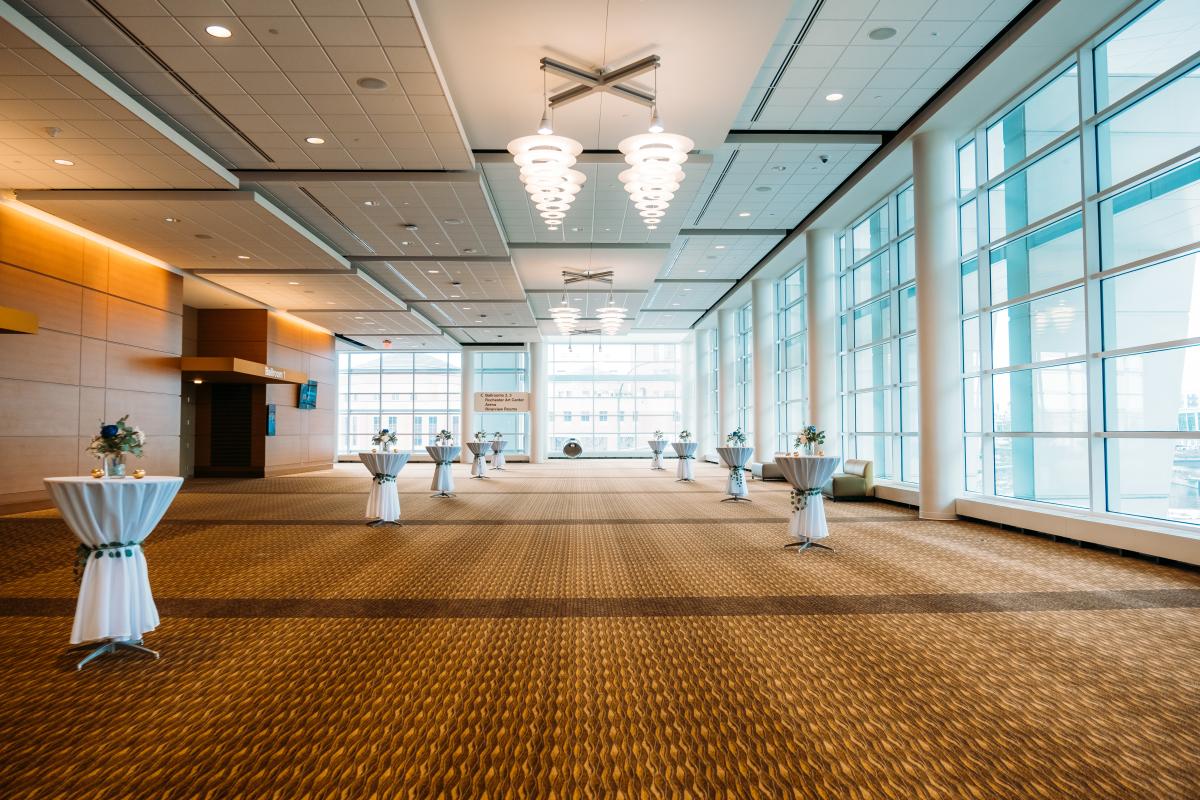 Mayo Civic Center lobby wedding reception tables