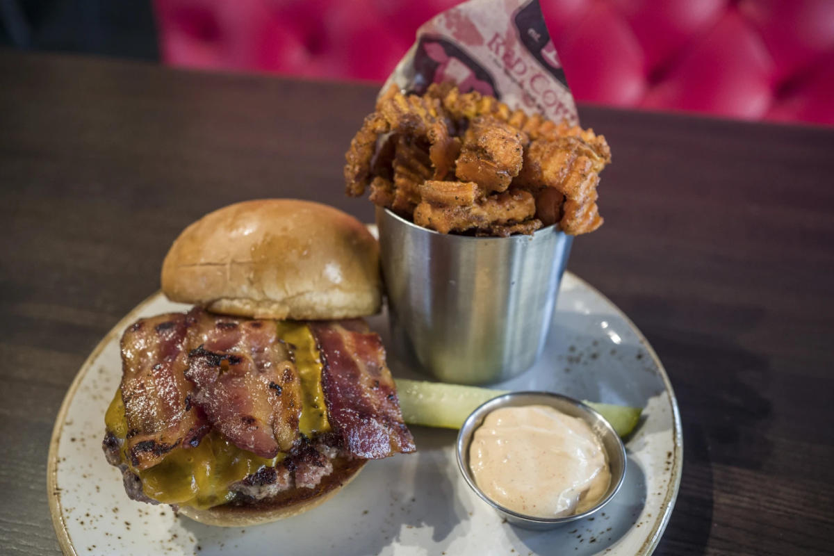 burger and fries from Red Cow