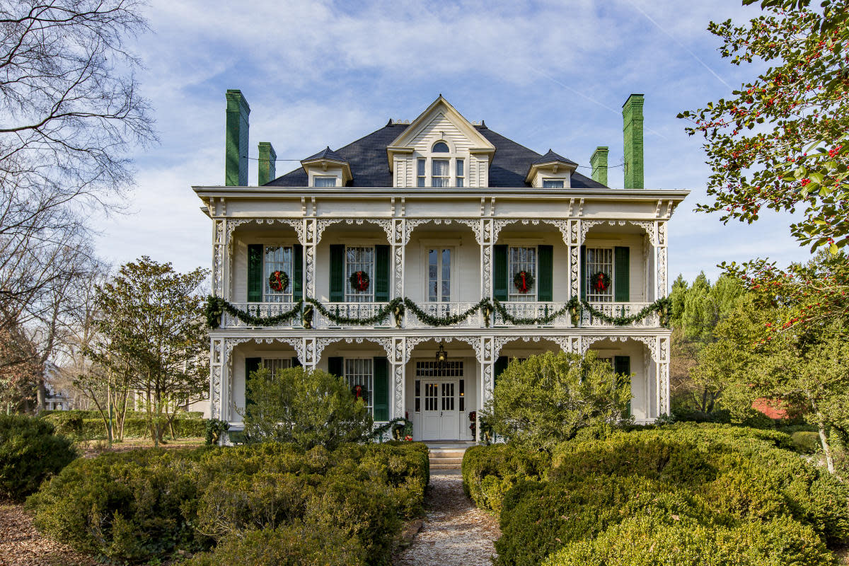 Historic home decorated for Christmas