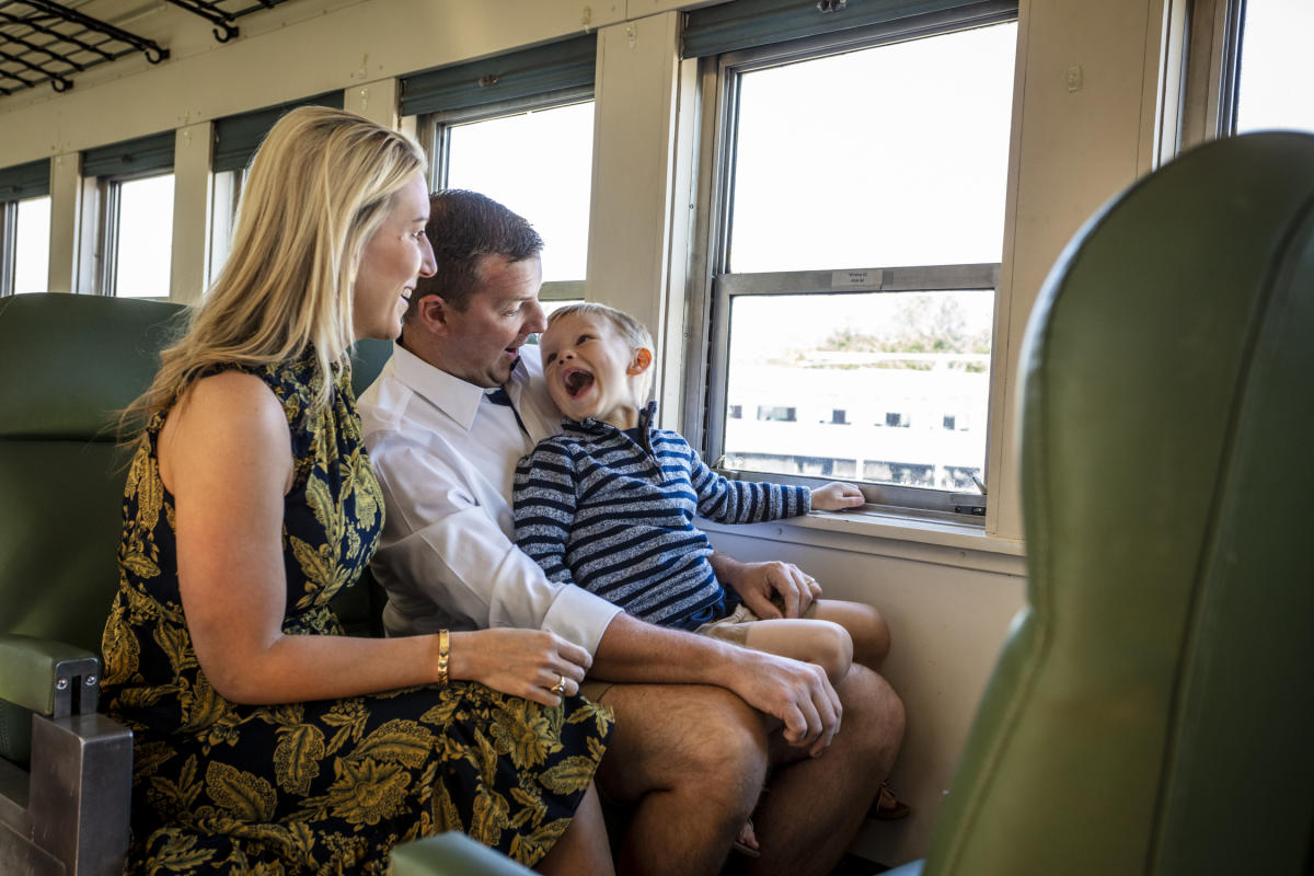 Family on train at N.C. Transportation Museum