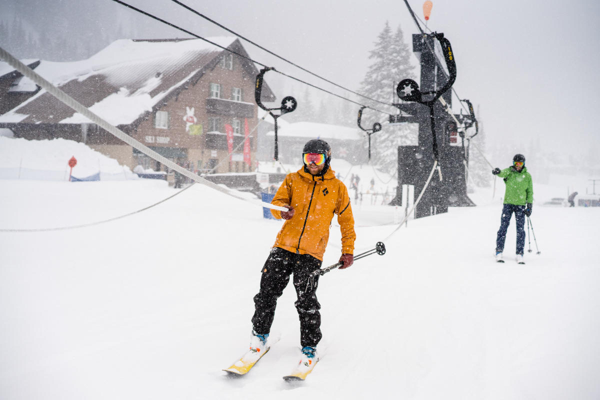 Skiers using the tow rope at Alta