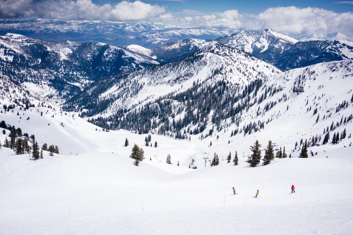 Scenic view of skiers at Snowbird