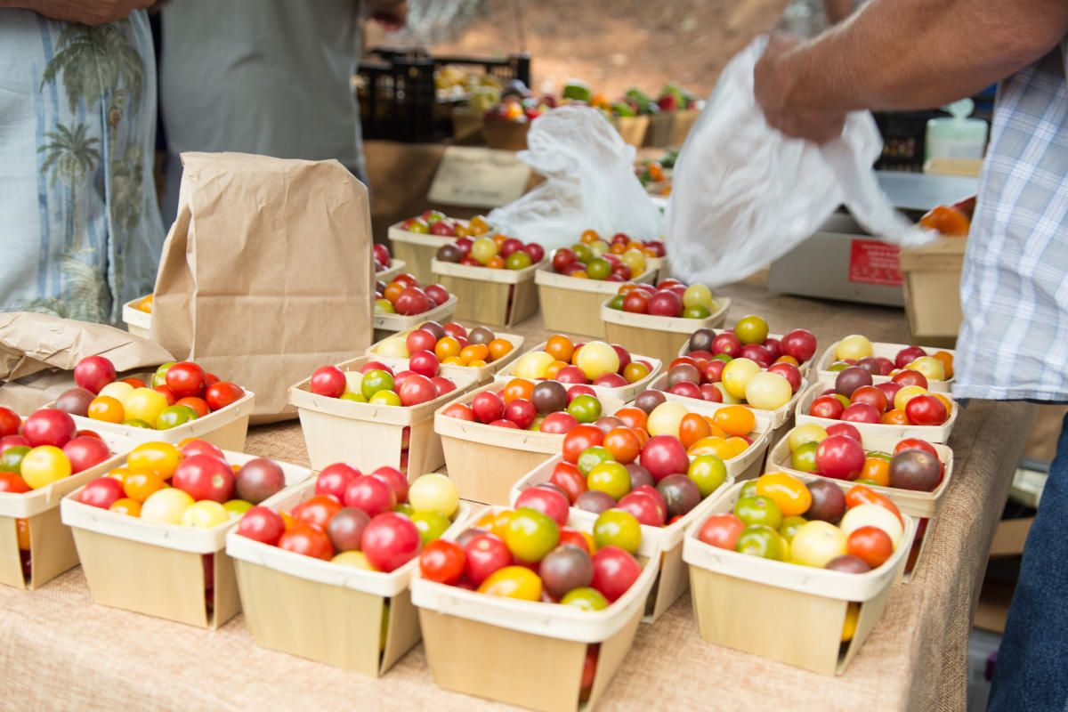 Vegetables on table at farmers market