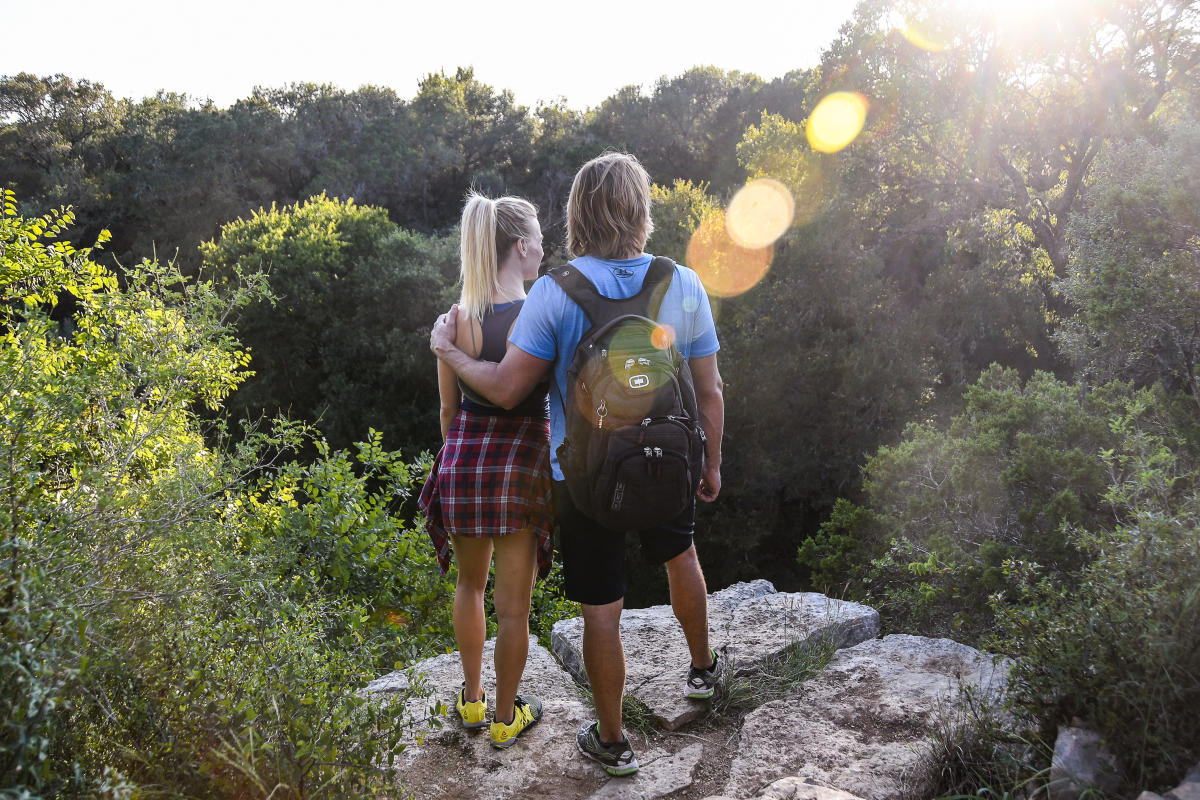 Couple on trails at scenic overlook