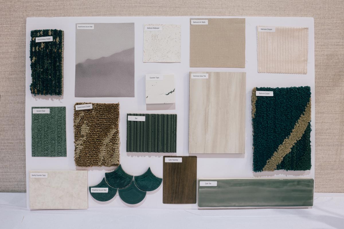 A view of the different design swatches from the Embassy Suites renovation.
