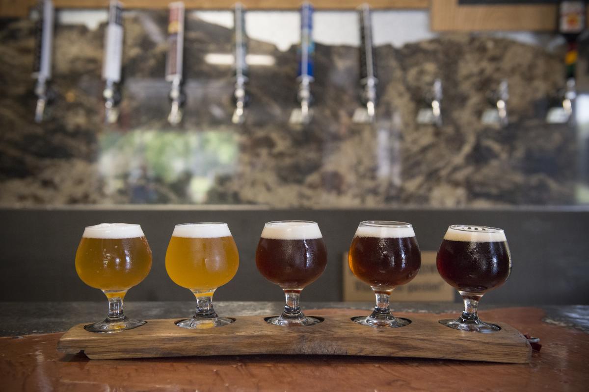 A flight of craft beer from Middleton Brewery in San Marcos, Texas.