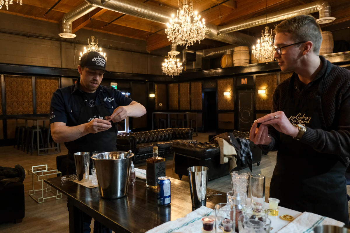 Jeff and Sandy at a Lucky Bastard cocktail class